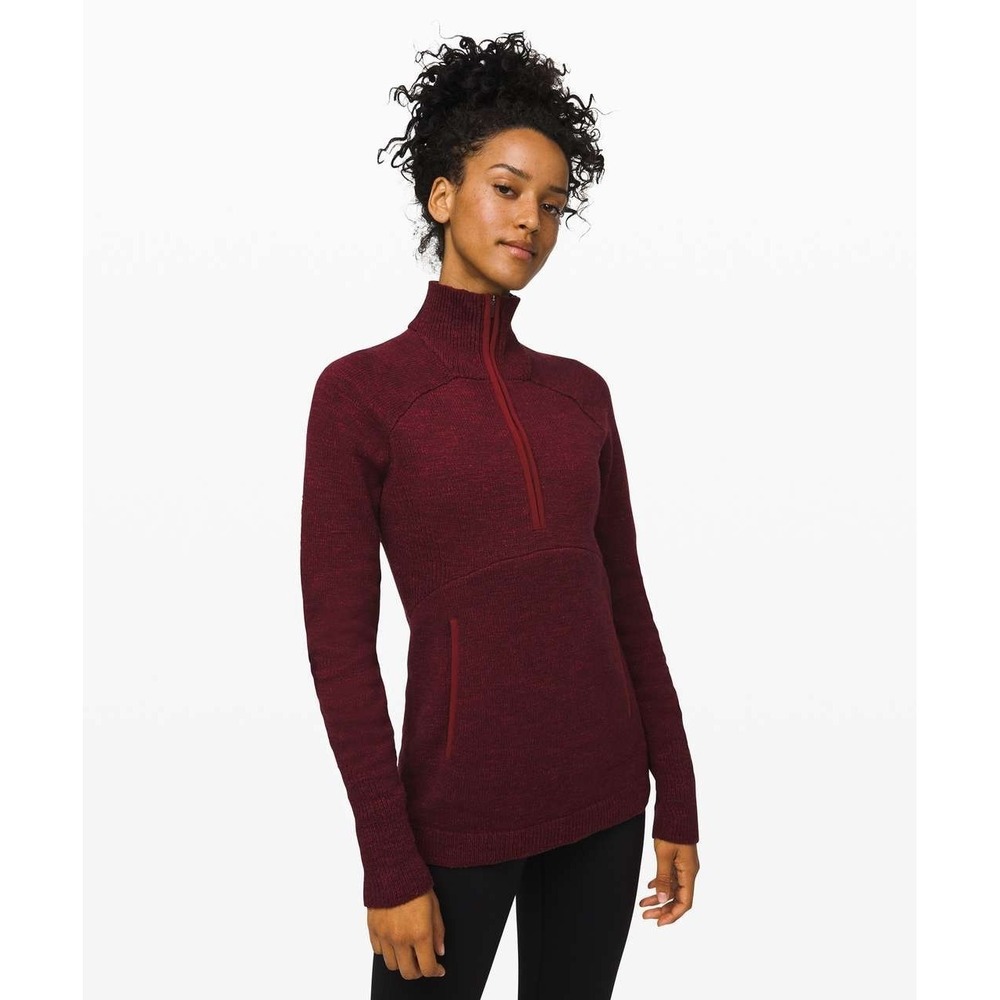 Lululemon Summit Stride Womens Red Long Sleeve 1/2 Zip Mock Neck Sweater $128 XS